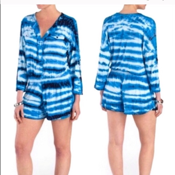 YOUNG BROKE & FABULOUS Blue Tie Dye Romper XS - Picture 11 of 14